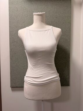 Free People Mia Rib Tank Ivory XS Square Neck Fitted Basic